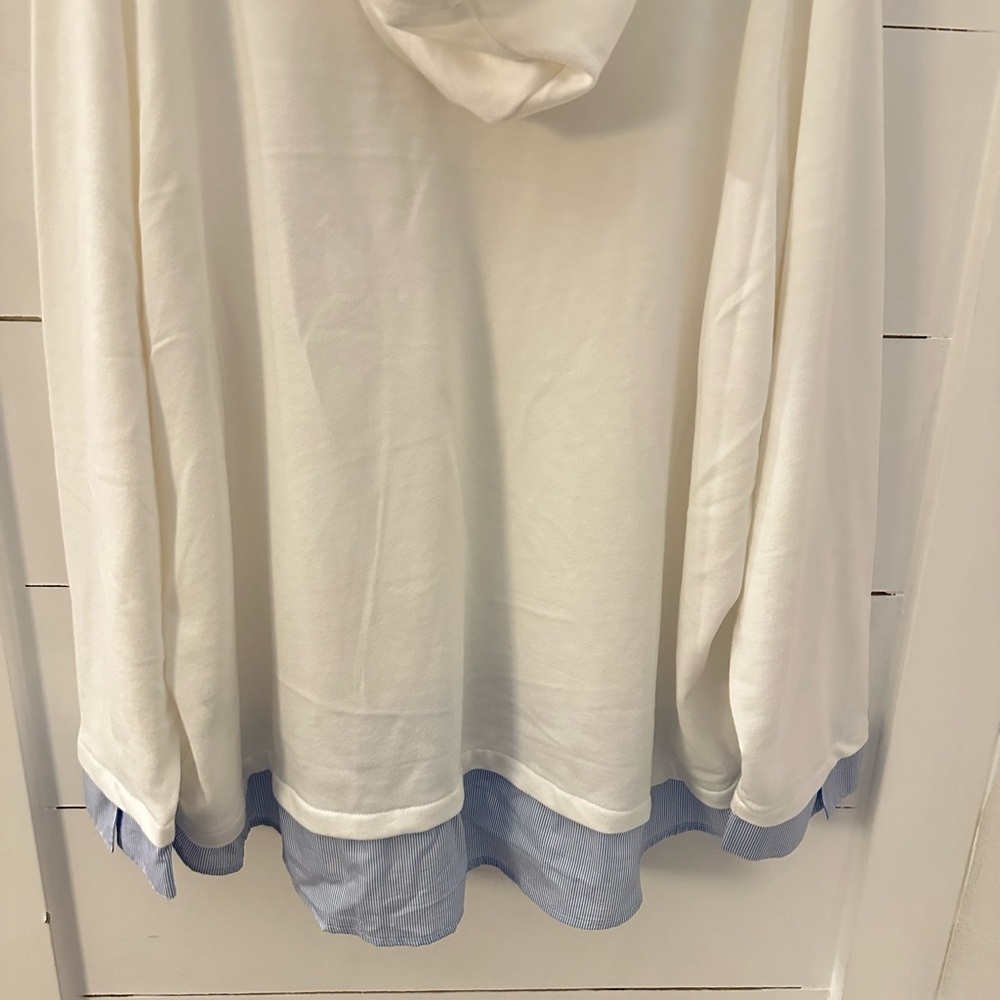 TOMMY HILFIGHER 3X Wovenhem white dress shirt bottom hooded loose fit woman top - Picture 12 of 14